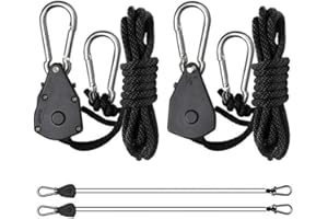 RUSSELLSANDERS 2 Pack 1/8 inch Rope Pulley Ratchet Hangers, Convenient Adjustable Reinforced Metal Internal Gears, 6.5-ft Long & 105lbs Weight Grow Light Hangers