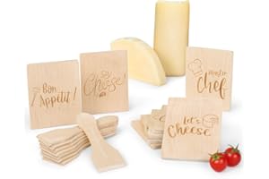 AMAZY Lot de 16 Accessoires Appareil à Raclette: 8 Spatules en Bois + 8 Dessous de Plat en Bois pour Poêlons à Raclette - Set Raclette pour Un Service à Raclette 8 Personnes, en Bois de Hêtre