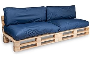 Bananair Coussins Palettes Déhoussables, Tissu Imperméable et Anti-UV – Set 2 Assises 120x80 cm + 2 Dossiers 120x40 cm (Bleu)