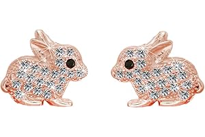 Kaguyo boucles d'oreilles en argent pour femmes, or rose Sterling Silver pavé Zircons mignon lapin boucles d'oreilles lapin de Pâques pour femmes filles enfants, cadeau d'anniversaire