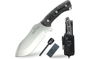JEO-TEC Nº35 Coltello a lama fissa per Caccia Outdoor Bushcraft Sopravvivenza Campeggio - Fodero per Cintura in pelle + Pietra per Affilatura + Ferrocerio - Fatto in Spagna