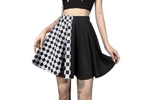 DINGJIUYAN Women Punk Mini Skirt Plaid Patchwork Skirt Vintage JK Gothic Style High Waist Harajuku Grunge Y2K Skirts