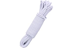 DHAIQC Bungee Cord White 5mm X 12M, Heavy Duty Elastic Shock Cord Nylon Stretch String Bungee Rope Elastic Rope for Luggage, Camping, Kayak, Tie Downs (White, 5mm x 12M)