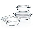Set of 3 Small Casserole Dish with Lid, 0.65+1+1.4L, Round, Microwaveable, Oven Proof, Clear Covered Casserole Set