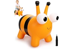 INPODAK Hüpftier, Hüpfpferd Biene für Kinder 3-8 Jahre, Gelb Springtier Mit Handpumpe, 100kg Belastbar,Kinderspielzeug für drinnen und draußen