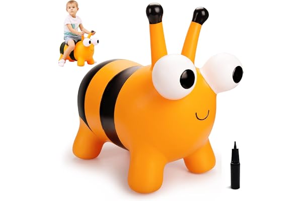 INPODAK Animal Sauteur, Cheval Sauteur Bouncy, Jouet de Saut pour Enfants, Cadeaux d'anniversaire, de Noël et du Nouvel an pour Les Enfants âgés de 2 à 6 Ans (Abeille Jaune)