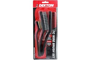 Dekton 3PC Wire Brush Set | Includes 2 Large Wire Brushes & 1 Small Detailing Brush | Brass Coated for Spark Plugs | Steel for Rust & Paint Removal | Nylon for Upholstery & Detailing | Versatile