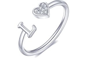 FUNEIA Herz Ring mit Buchstaben Damen Frauen Gold Silber Rosegold Verstellbarer Initiale A-Z Zirkonia Fingerring Stapelring Wasserfest Buchstabering Schmuck Mädchen Geschenkbox