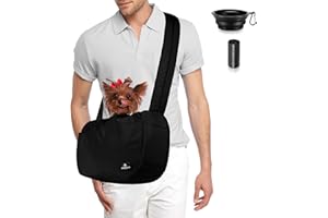 PHILORN Regulowana chusta do noszenia psa i kota, torba do noszenia psa, szczeniaków, torba na ramię, torba do noszenia z miękkim paskiem na ramię (czarna)