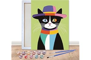 Bimkole Encadré Peinture par Numéros pour Adulte Chat, Encadré Paint by Numbers Kit Animal, DIY Débutants Dessin Peinture Pinceaux Relaxation Décor Murale Art 20x30 cm