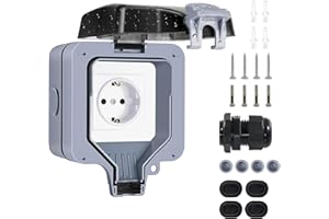 MOLCZOV Presso presa esterna impermeabile, spina resistente alle intemperie IP66 con montaggio a superficie, presa da parete esterna 16A con coperchio a ribalta, pres a da giardino a 1 via per ambienti umidi