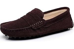 Jamron Mujer Clásico Gamuza Corbata de Moño Penny Mocasines Comodidad Hecho a Mano Pantuflas