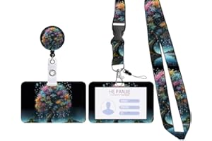 LUSIBAKA Porte-Badge Personnalisé,Tour de Cou Badge avec Porte-Cartes,Porte Badge Enrouleur,Strap Neck avec Swivel Lobster Clasp pour Porte Badges d'Identification (C-Manga Arbre à souhaits)