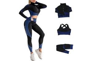 Veriliss 3-Set Completo Sportivo Palestra Donna, Fitness Completo, Workout Abbigliamento Oceans Cappotto Reggiseno Sportivo Ghette