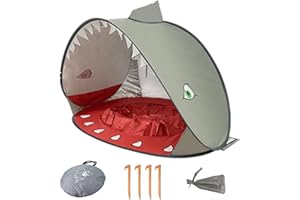 LZEXIN Tente Anti UV Bébé,Pop Up Tente De Plage,Abri Camping Voyage Vec Clous De Sol Protège Vent/Soleil/Sable,Tente De Plage Bebe Vec Mini Piscine Convient pour Les Plages, Les Parcs, Le Camping,Requin