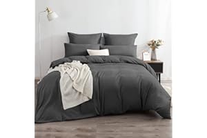 Soifox Komplet pościeli z mikrofibry, szary antracyt, nie wymaga prasowania i nie gniecie się, zestaw 2-częściowy: poszwa 200 x 220 cm, poszewka na poduszkę 80 x 80 cm, z zamkiem błyskawicznym