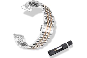 RoYiio Bracelet Métal pour Largeur Pattes de Montre 20mm, Bracelet en Acier Inoxydable Magnifiquement Poli pour Homme Femme - Argent Or Rose