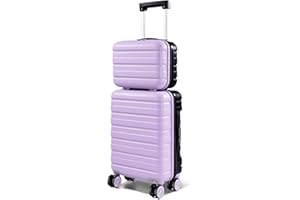 Lekebobor Handgepäck Koffer 2 Teilig für EasyJet 45x36 x20 cm, Reisegepäck Koffer Trolleys Gepäckset Reisekoffer Set mit TSA-Schloss und Abnehmbaren Rollen (16 Zoll) - Lila