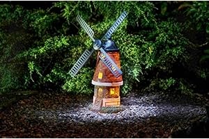 BLOOMINGTONS DIRECT Bloomington's Direct Solar Powered Garden Wind Mill Ornament Warm Glow Light with Motion Rotating Blades Automatic On Solar Garden Light Up Windmill Porch Patio Decor