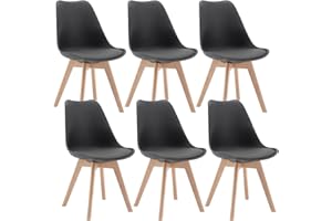 WOLTU Lot de 6 Chaises de Salle à Manger Style Scandinave, Rétro Rembourrée Chaise de Cuisine et de Bureau avec Pieds en Bois de Hêtre Massif, Gris BH29gr-6