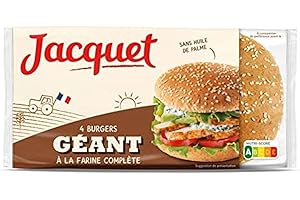 Jacquet Pains Burger Géant à la farine complète - Le paquet de 4, 330g