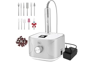 ‎KREDIOO Kredioo Nagelfräser für Gelnägel und Acrynägel 35000 U/min Fräser Set mit LED-Display und 11 Bits Geeignet für Nagelstudio und DIY Silber