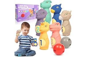 COULD SPARK Children's Day Gift Dinosaur Toys for Boys Kids Bowling Set for Kids Aged 2 3 4 5 6 Skittles Game Set with 6 Dino Pins and 2 Balls Indoor Outdoor Garden Games Learning Educational Gift for Birthday