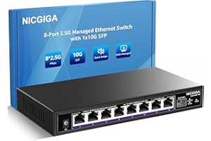 NICGIGA 8 Port 2.5G Web Smart Managed Ethernet Switch with 10Gbps SFP Uplink,Compatible with 100/1000/2500Mbps Network, 2.5Gbps Management Switch Easy for 2.5Gb NAS,PC,WiFi6 Router,Wireless AP.