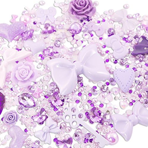 PURPLE Sparkle 10 Cabochons + 15g Rhinestone Pearl Set Kit DIY Deco Kawaii Craft
