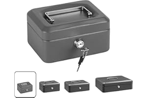 ARREGUI Elegant C9216 Caja Caudales con Llave para Contar y Transportar Dinero | Caja de Seguridad de acero con bandeja interior | Caja fuerte portatil 15 cm de ancho | Color Gris grafito