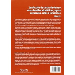 Confección de cartas de vinos y otras bebidas alcohólicas, aguas envasadas, cafés e infusiones