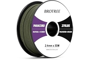 Brotree Paracord 2,4 mm 275lb Corda Nylon 30M 4 Fili Bobina Corda Sopravvivenza - 125 kg Carico di Rottura (Verde Militare)