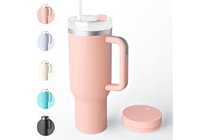 Bailkind 1182mL 40oz Botella Agua Acero Inoxidable Antifugas, Taza Termica de Acero Inoxidable Fácil de Llevar, Sin BPA, Apta Para Lavavajillas, 2 Pajita 2 Tapa con Cepillo de Limpieza-Rosa pálido