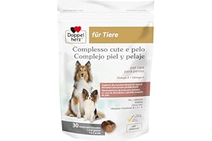 Doppelherz Complesso Cute e Pelo per Cani, Supporto alla Funzione Dermica in Caso di Dermatosi ed Eccessiva Perdita di Peli, omega-3+6, zinco, biotina, vitamine B+E+A, 30 Masticativi