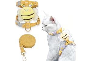 AIUOVEW Harnais Chat Petit Chien Laisse Harnais Chaton Réglable Collier Harnai Chat Refléchissant Gilet Respirant pour Lapin, Chat Européen,Beau Maine Coon, Persan,forme d'abeille jaune