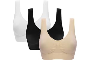Jamron Dam 3 Pack Sömlös Trådlös Komfort Vardagliga Bralettes Sport Yoga Sömn BH med Avtagbara Kuddar (S-6XL)