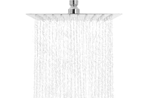 QWORK® 20 cm regnduschhuvud ultratunn fyrkantig duschhuvud med vinkeljustering – rostfritt stål med kromfinish – standardmont