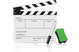 Flexzion Acryl-Kunststoff Klappertafel Regieklappe Trockenes Radiergummi Schnitt Action-Szene Schiefertafel für Hollywood-Kamera Filmstudio Heimkino mit schwarzen/weißen Streifen, 25 cm x 30 cm