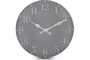 eYotto 12inch Garden Clock, 30cm Painted Resin Outdoor Waterproof Clocks for the Garden, Silent Non-ticking Battery Operated Outside for Patio Pool Beach Living Room Decorative(Gray)