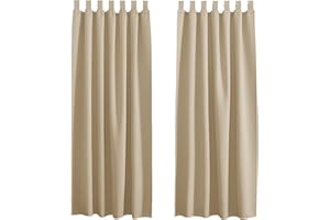 PONY DANCE Cortinas Salon Cortas 2 Piezas Cortina Opaca con Trabillas Cortinas Termicas Aislantes Frio y Calor Cortinas Cortas para Ventanas, 140x175 CM, Beige Oscuro