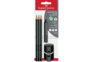 FABER-CASTELL 580024 - Zestaw ołówków Grip 2001, 5-częściowy z 3 ołówkami, gumką i temperówką, czarny