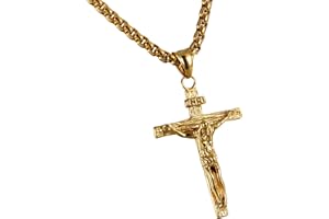 Cupimatch Mens Stainless Steel Jesus Christ Crucified Cross Pendant Necklace Chain Golden
