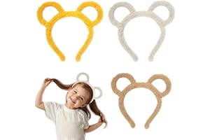 Joytey 3 PCS Bear Headbands Bear Ear Headbands Cute Bear Headwear Plush Hair Hoop Colorful Animal Role Play Fluffy Hair Accessories Furry Headband Girls Kids Hairstyle Carnival Decorations for Party
