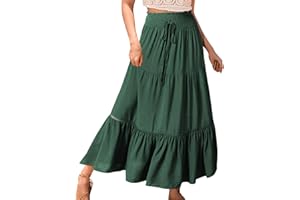 Genfien Gonna Donna Pieghettato Retro Maxi 2 in 1 Elegante Elastico Vita A-Linea Bohemien Sciolto Abiti da Spiaggia Vacanze Estate Casual
