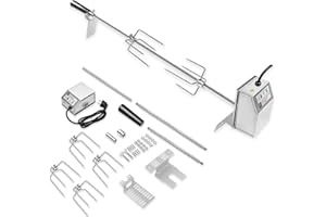 SUBTLETY 107cm BBQ Grillspieß Rotisserie Edelstahl Drehspieß Set inkl. 220V - 240V Elektrischer Motor, 4 Fleischnadeln & Griff Gasgrill Fleischklammer Grilldrehspieße für Camping Picknik