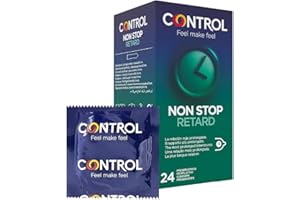 Control Non Stop Retard Preservativos- Caja de condones retardantes para una relación más prolongada, lubricados, ajuste perfecto, sexo seguro, 24 unidades (pack ahorro)