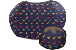rucomfy Beanbags Kids Dinosaur Medium Size Bean Bag. Safe Comfortable Bedroom Toddler Chair. Boys or Girls Play Room Seating Furniture. Machine Washable. D80cm x H60cm (Medium With Footstool)