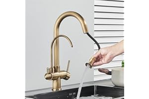 YADLCR 3 Way Water Filter Tap Antique Brass Pull Out Kitchen Taps Dual Handle Sink Mixer Tap Hot Cold Drinking Water Filter Faucet
