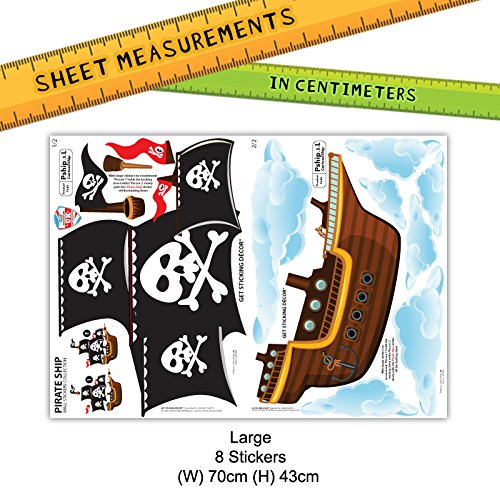 GET STICKING DÉCOR® Piraten Piratenschiff Wandtattoo, Wandsticker Kollektion, CartoonShip Pship.3, Glänzend Herausnehmbar Vinyl, Multi Farbe. (Large) - 3