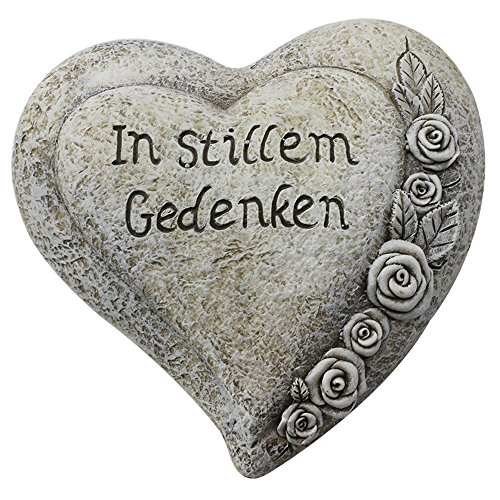 COM-FOUR® Deko Herz "In stillem Gedenken", in Steinoptik, als Grabschmuck, ca. 15 x 15 x 6 cm
